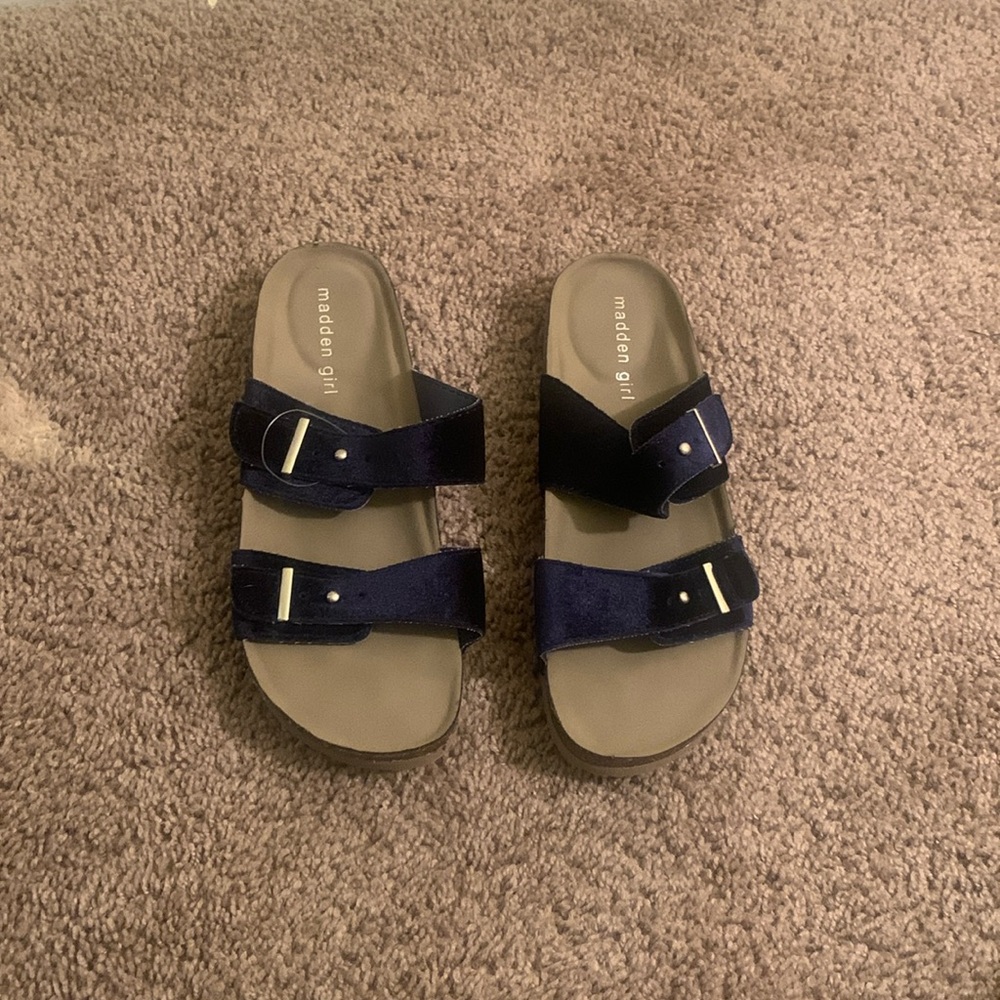 Steve Madden Madden Girl Brando Black Double Strap Slide Sandals Size 7.5